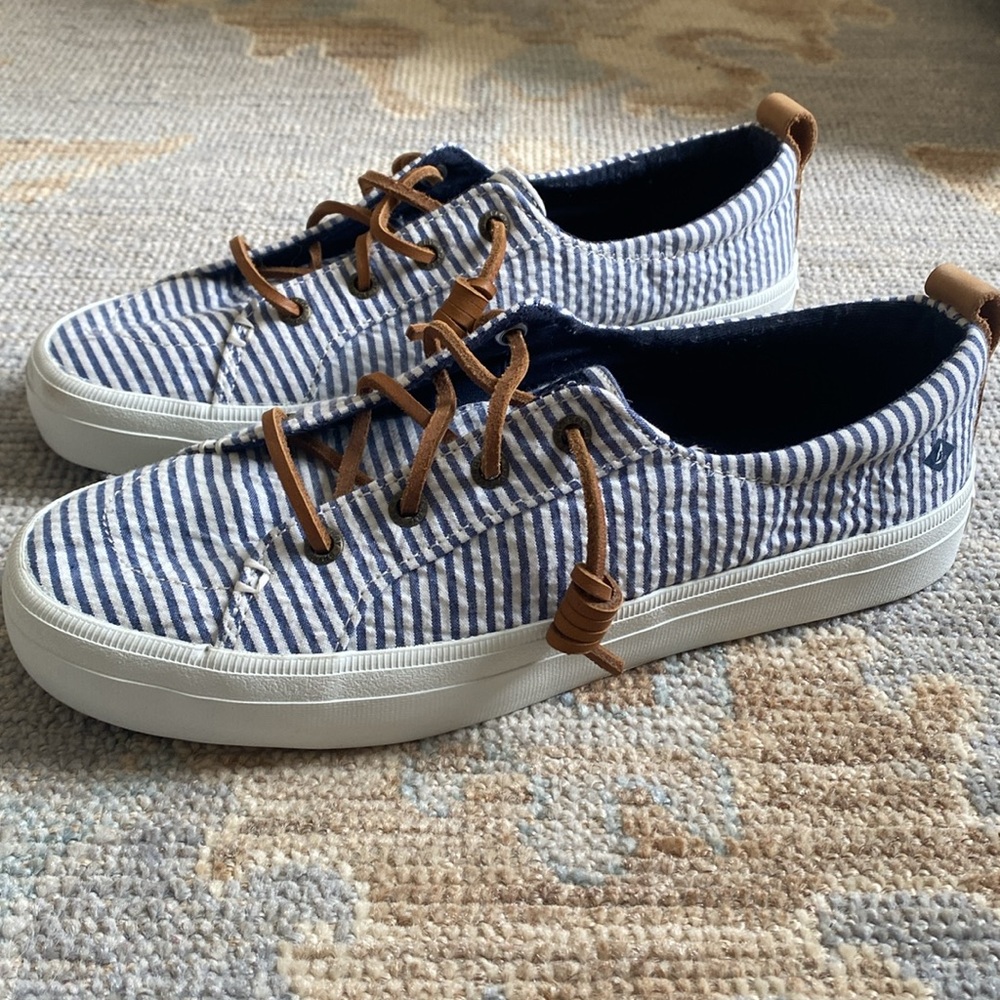 Sperry Womens Blue Striped top sider shoes, memory foam sole